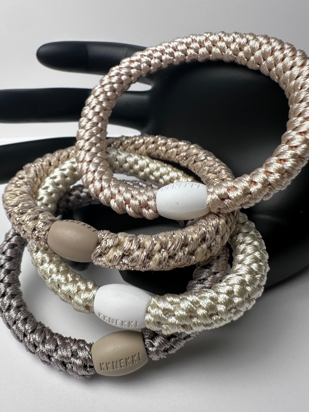 NWT 4-Bundle Authentic Original KKNEKKI Hair Ties/Elastic Sparkly Light Neutrals